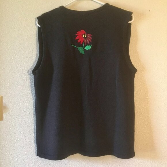 VTG Bobbie Brooks Ugly Christmas Sweater Vest Poinsettia Gold Beads Plaid Size M - Picture 4 of 5